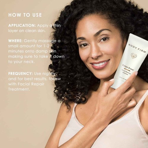 BODY FIRM Crepe Erase Refining Facial Scrub, Anti-Aging Skin Care, Exfoliating Face Wash with Gentle AHA BHA Exfoliators, Exfoliating Pre Treatment for Wrinkle & Crepe Skin, Promotes Collagen, 6 fl oz