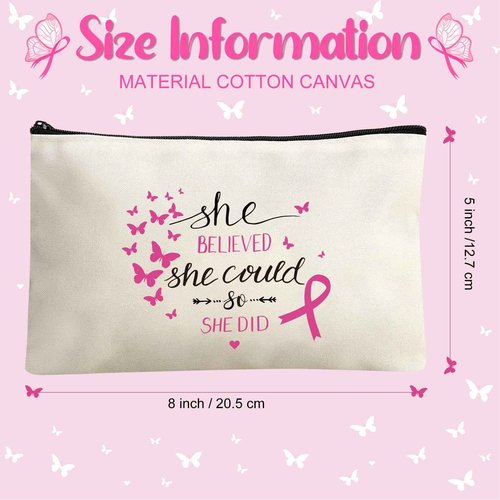 Breast Cancer Awareness Bag Pink Ribbon Travel Makeup Pouch Breast Cancer Cosmetic Pouch Portable Canvas Breast Cancer Gift Bag for Vacation Travel Women Breast Cancer Awareness Party (24 Pcs)