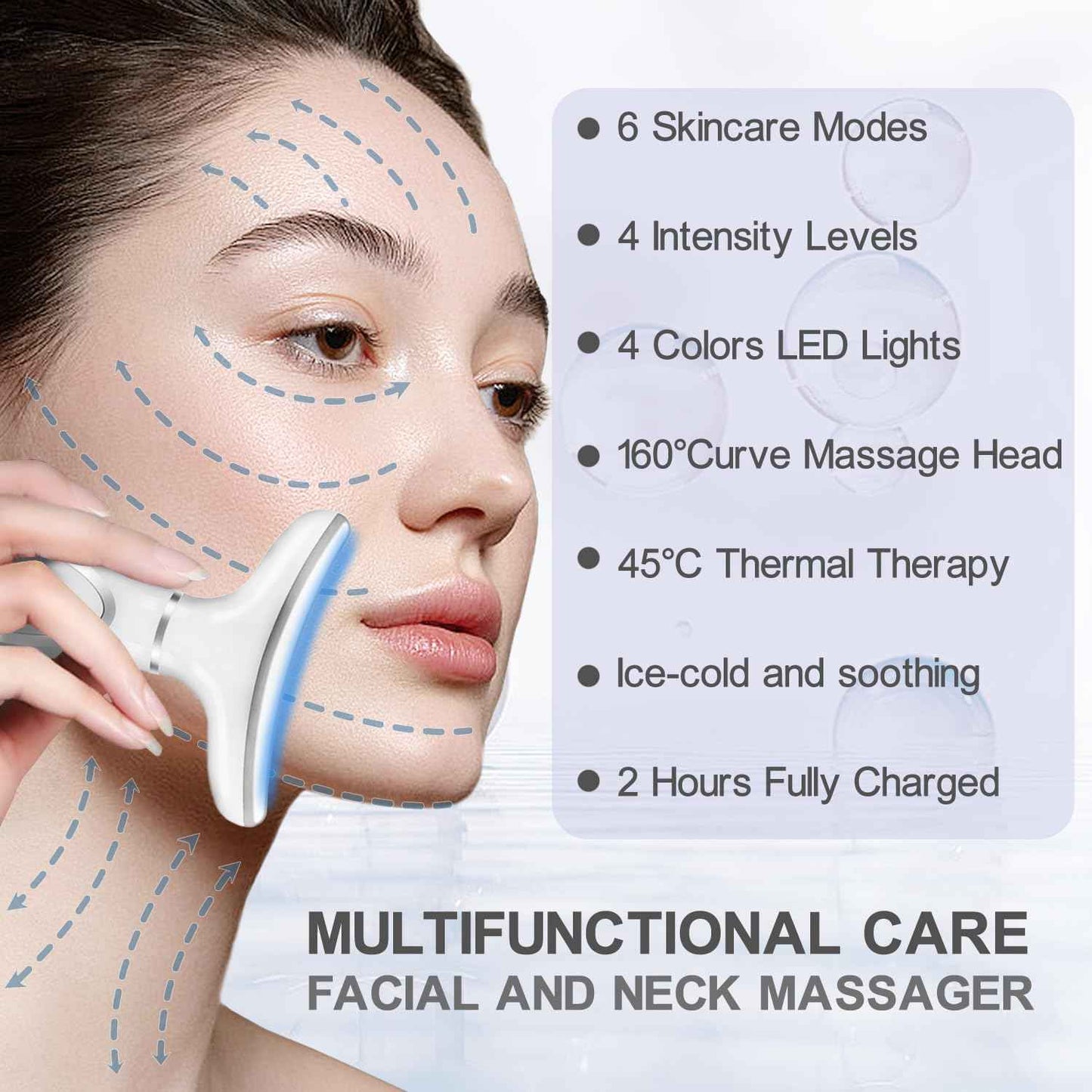 Youngfocus Face-Neck Massager, Vibration, Cooling and Thermal Functions for RedLight Therapy Skin Care, Anti-Aging Facial Massager Wand Improve, Lift, Tightening and Smooth (White)