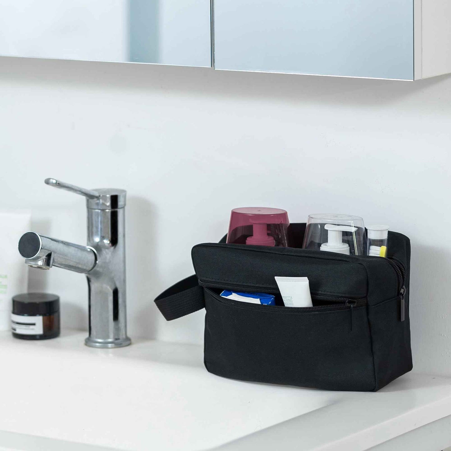 Elviros Travel Toiletry Bag for Women and Men,Lightweight Makeup Bag Hanging Dopp Kit with Shaving Compartment Cosmetic Organizer Small Tool Bag Travel Essentials,Gifts for Men(Black)