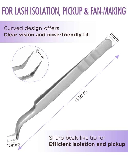 Beyelian Volume Lash Tweezers Lash Tweezers for Eyelash Extensions, Non-slip High Precision Effortless Tip for Mega Fans, Stainless Steel ZJ12