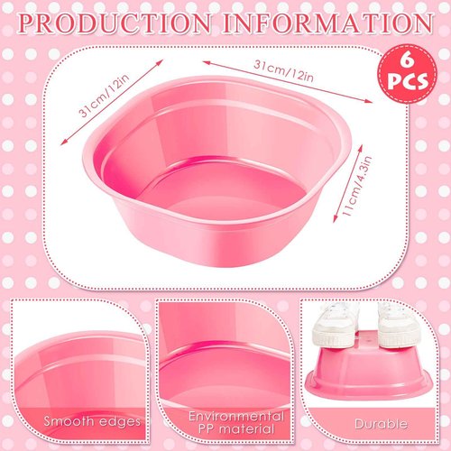 Patelai 6 Sets Kids Foot Spa Kit for Girl 12 x 12 x 4.3 Inch Foot Soaking Tub 14 x 30 Inch Hand Towels Washbasin Towels for Spa Party Sleepover Party Supplies(Pink)