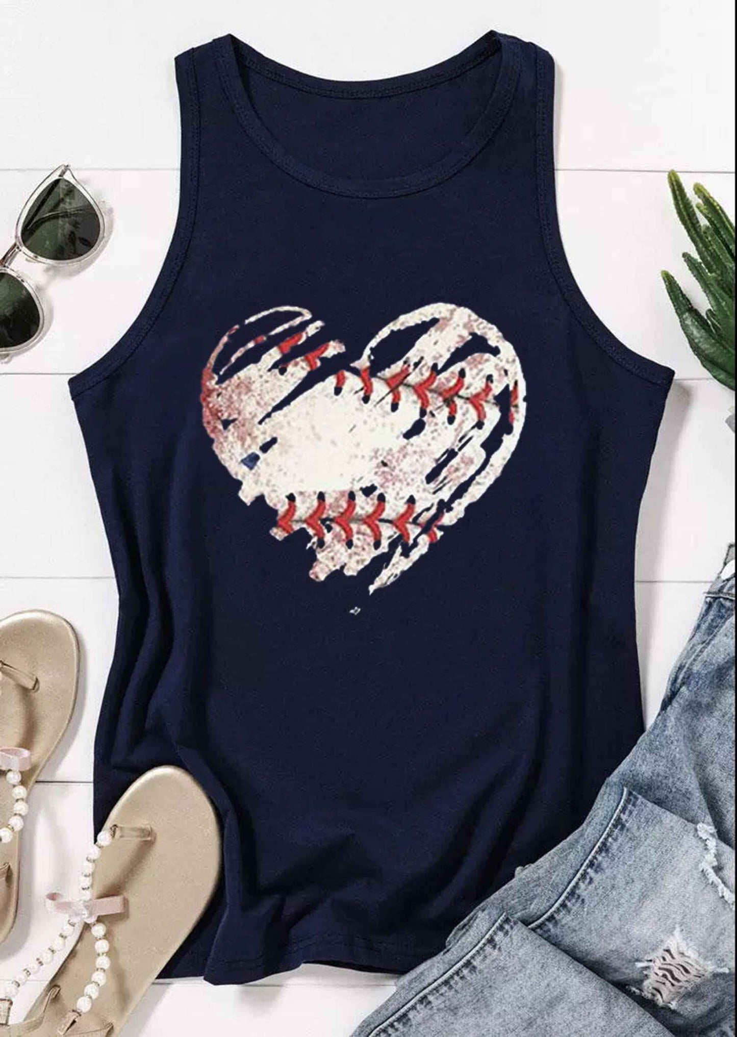 MHTOR Baseball O-Neck Tank Women Print Baseball Tanks Cute Workout Graphic Casual Summer Sleeveless Vest Top (X-Large,Dark Blue)