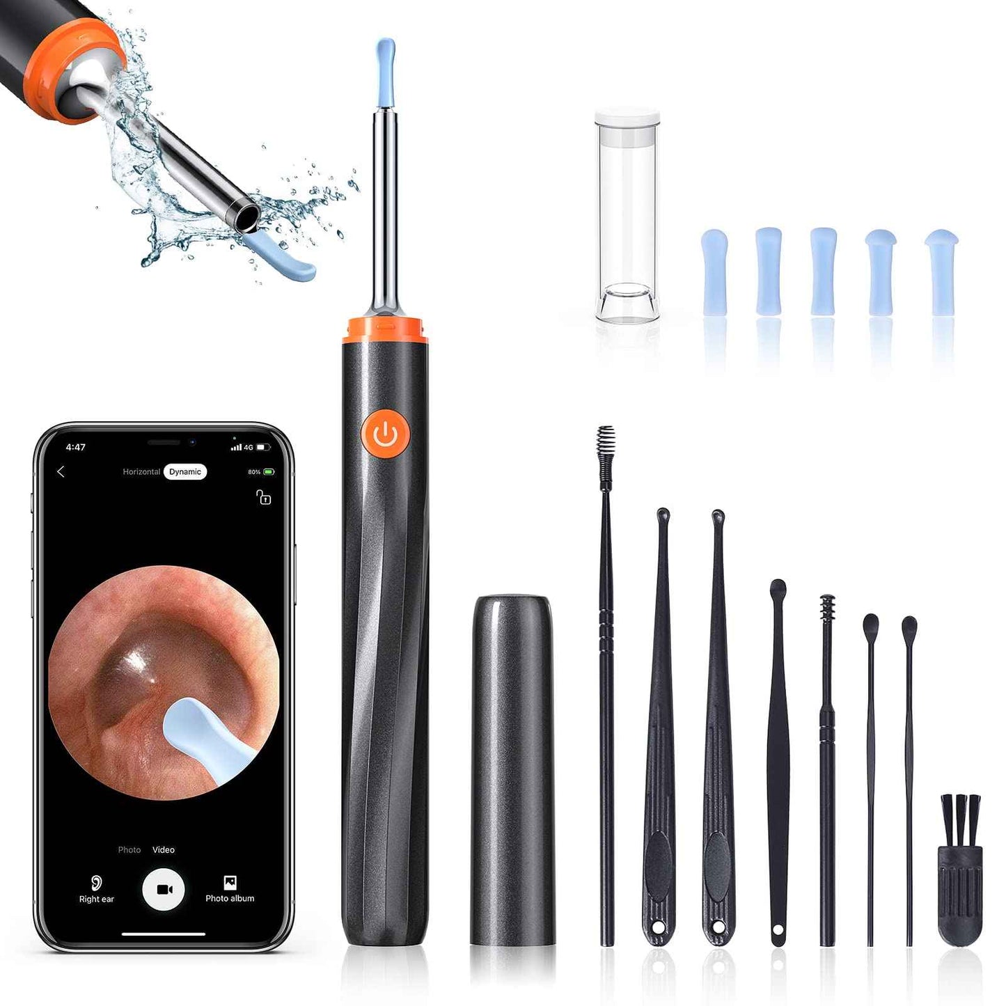 Ear Wax Removal Tool Camera - Ear Cleaner with 1080P HD Camera, Otoscope with Light, Earwax Removal Kit for iPhone, iPad, Android Phones (Orange)