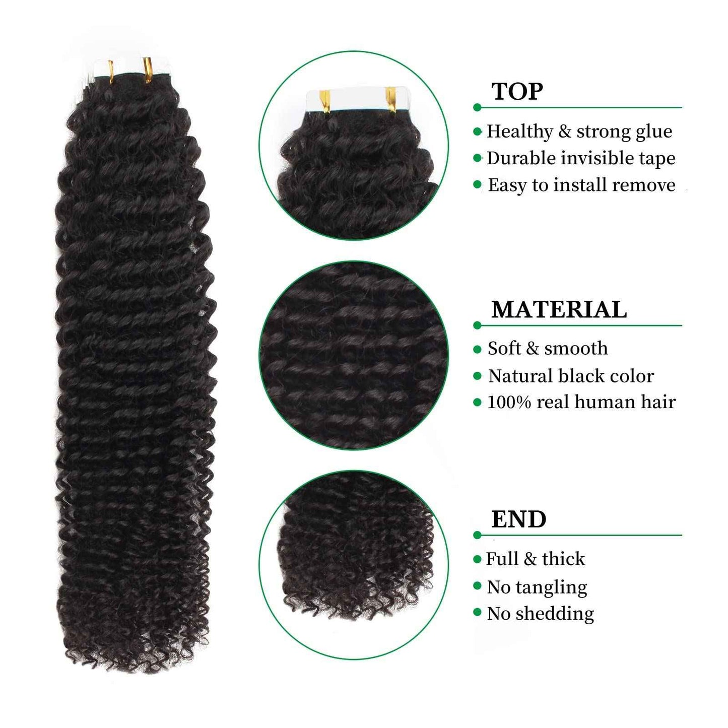 Lovrio Tape in Hair Extensions Human Hair Kinky Curly 50grams 20pcs Double Side Tape ins for Black Women Human Hair 18 inch Natural Black Soft hair Invisibe Curly Tape in Hair Extensions