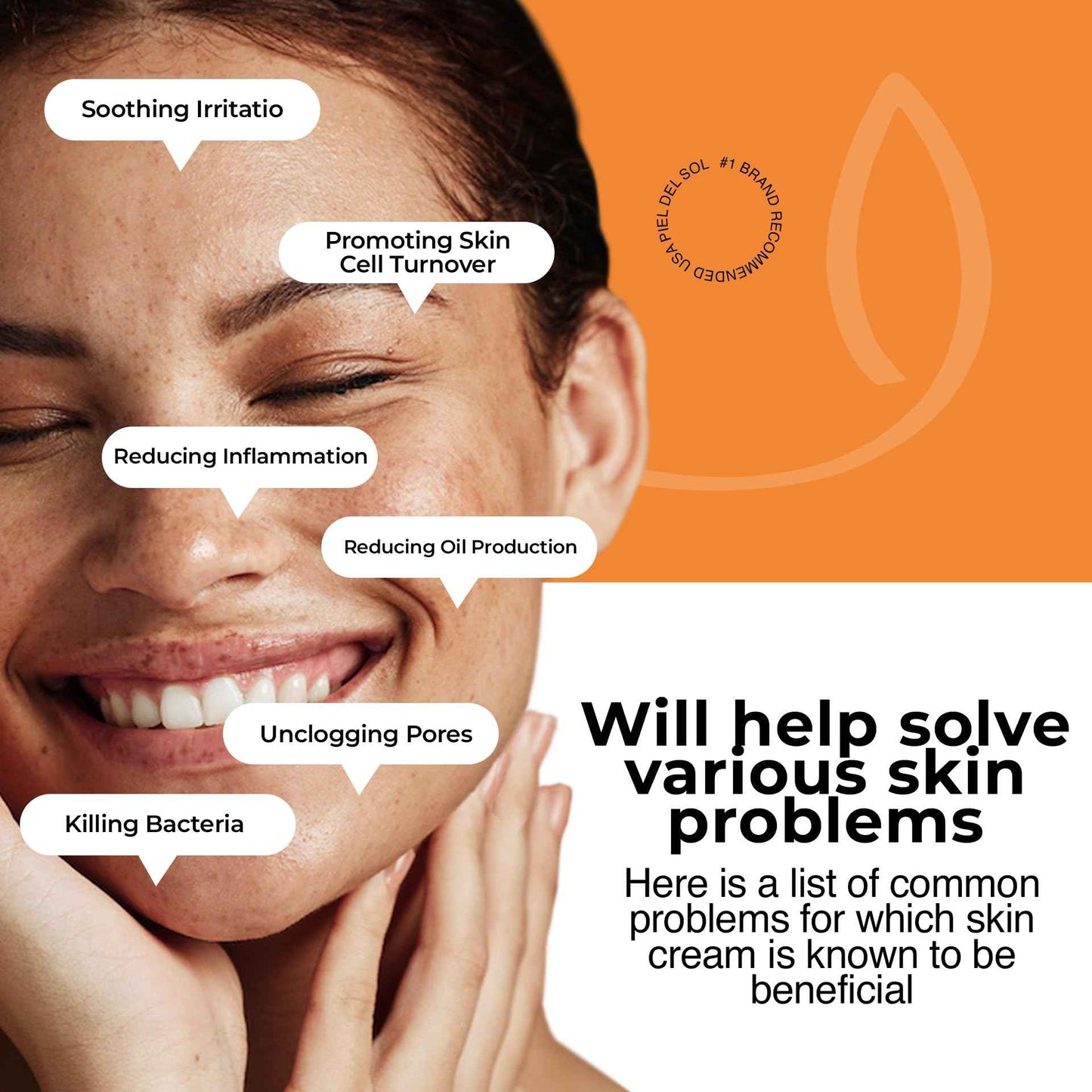 Piel del Sol cosmetics Acne Cleansing Cream & Repairing Treatment - Face & Body Skincare with Benzoyl Peroxide, Sweet Almond Oil, Tea Tree Oil, Aloe Vera Extract for Acne Spot Treatment, 50ml