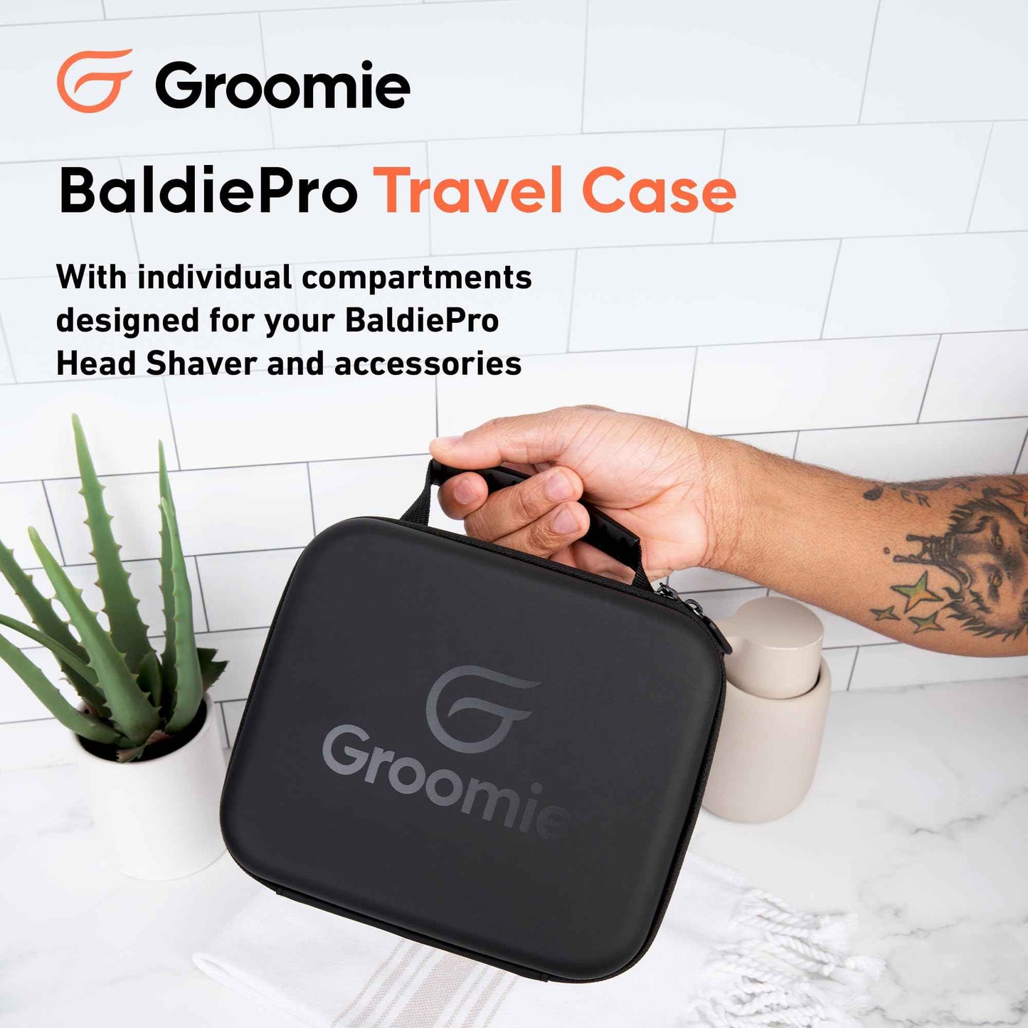 Groomie Travel Case for BaldiePro Electric Head Shaver for Men - Sleek Hard Case for Shaving Kit - Portable On-the-Go Accessory for Head Shaver & Grooming Accessories