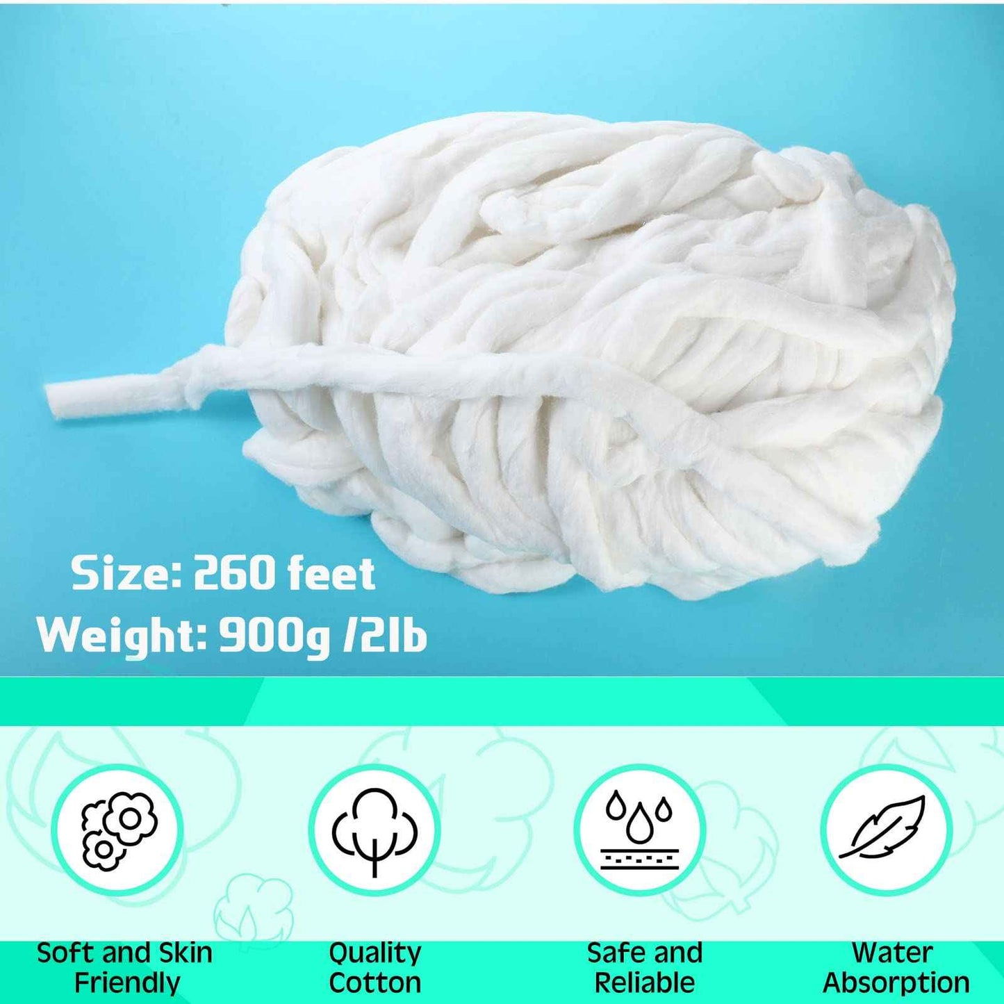 Nuogo Cotton Roll for Salon, 260 Feet 2lb Sliver Perm Cotton Coil for Hair Manicures Skin Care Beauty 900g Easy to Use