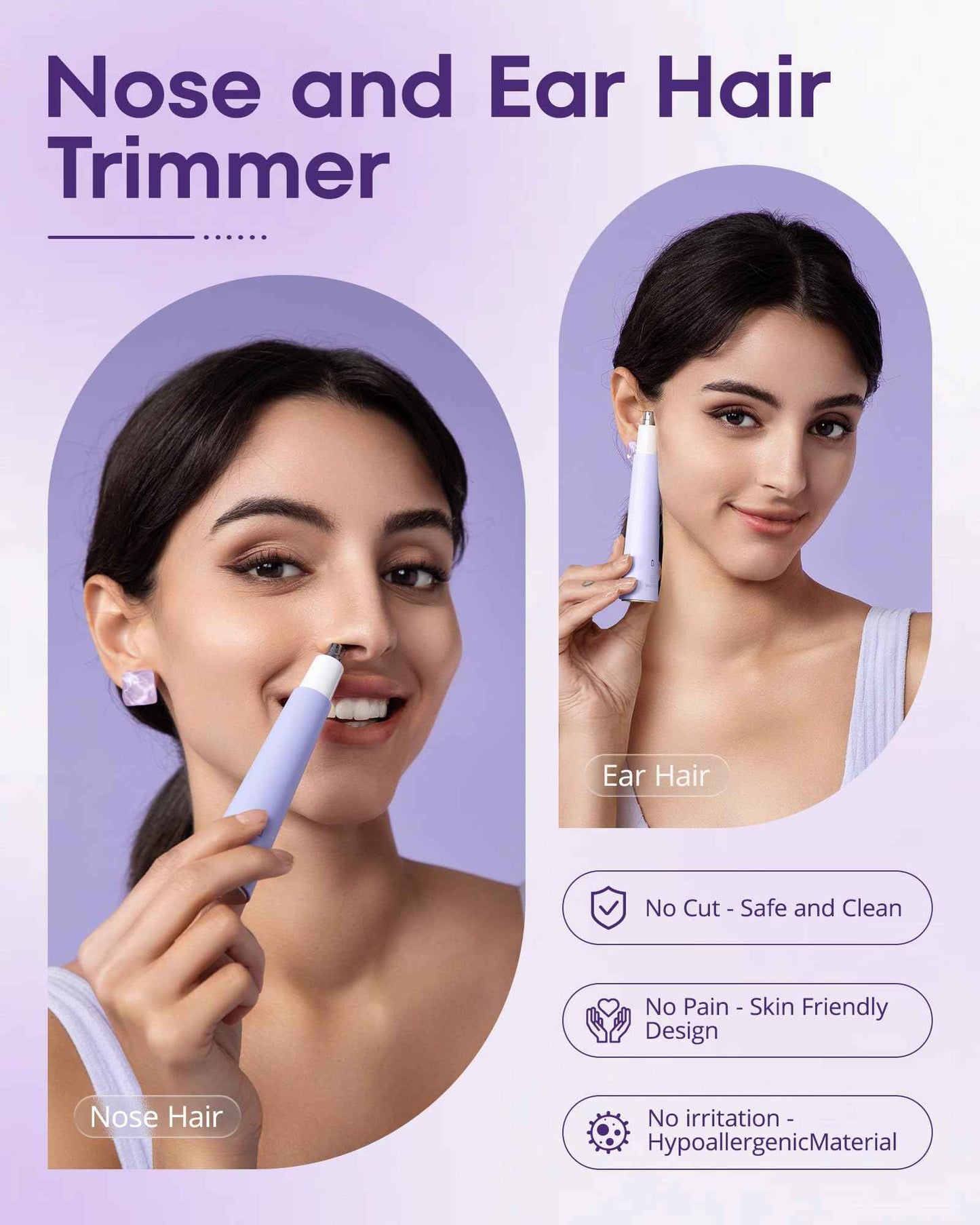VG VOGCREST Nose Hair Trimmer for Women: Rechargeable 2 in 1 Ear Eyebrow Trimmer (Purple)