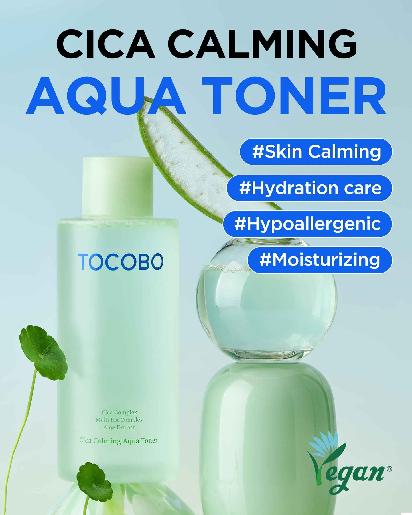 TOCOBO CICA Calming Aqua Toner – Korean Soothing Face Toner with CICA, Hyaluronic Acid & Aloe – Daily Hydration for Sensitive Skin, 24-Hour Moisture, Hypoallergenic pH Balancing Formula, 6.76 fl.oz.