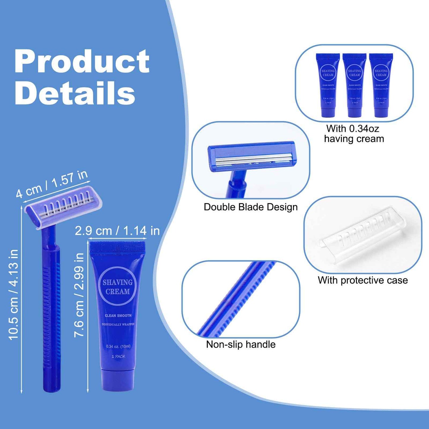 Disposable Razor Shaving Cream Set, Individually Wrapped Manual Twin Blade Shaving Razors in Bulk with Mini Smooth Shaving Cream Toiletries for Hotel Charity Camping Travel Homeless 0.34oz (60 Pack)