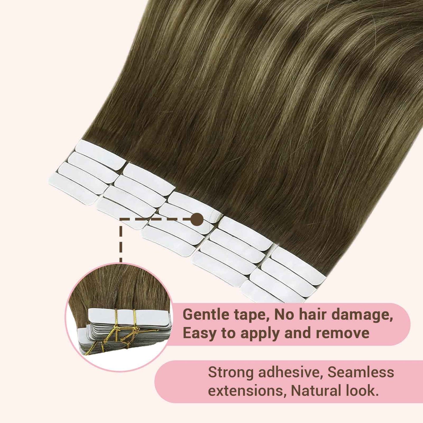 GEELOOK Tape in Hair Extensions Human Hair 18inch Skin Weft Straight Thick Natural with 12 Pieces Replacement Tape 20pcs 50g Chocolate Brown mixed caramel blonde #4/27/4