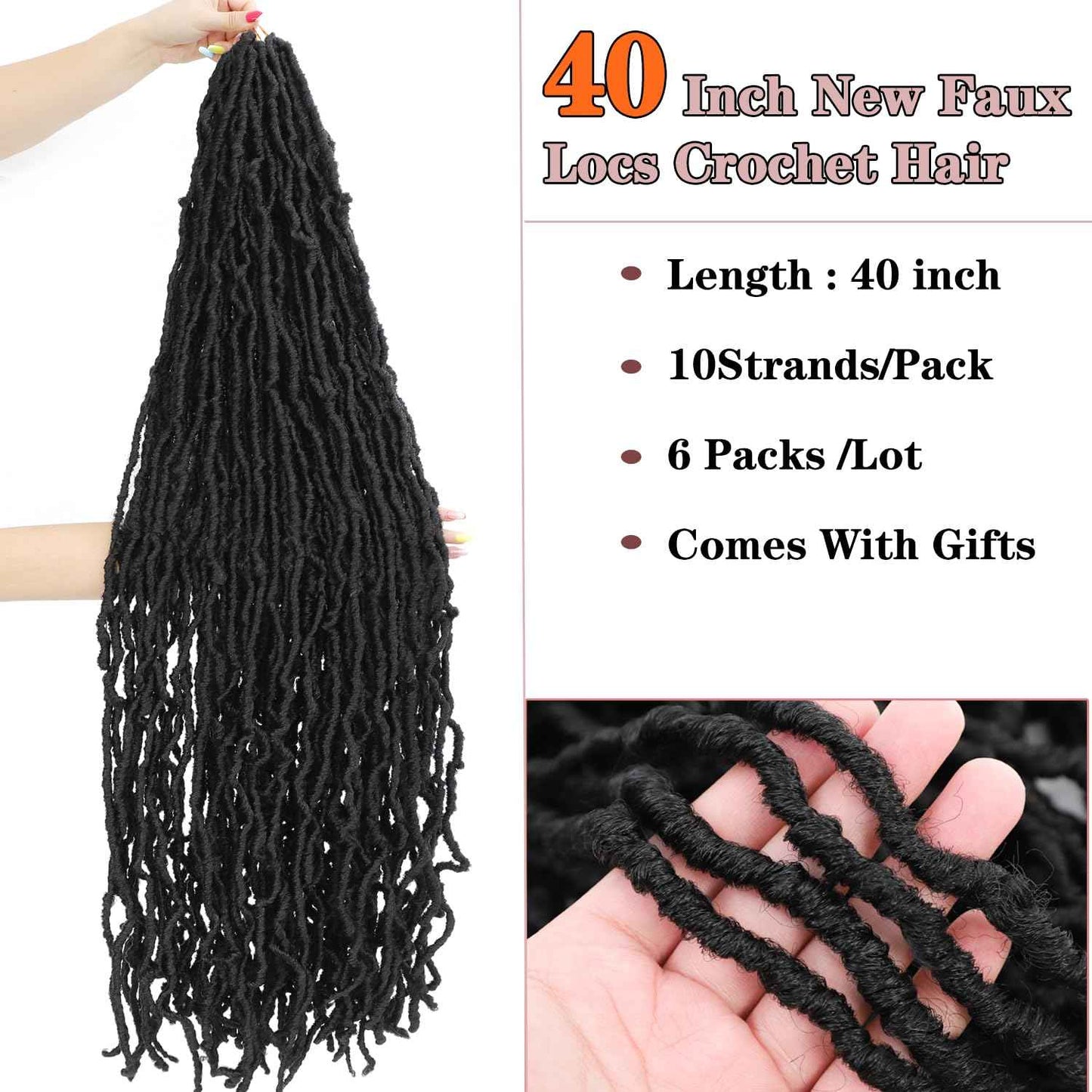 40 Inch New Soft Locs Crochet Hair 6 Packs Natural Color Faux Locs Crochet Braids Hair Pre Looped Synthetic Super Long Pre Extended Crochet Locs Braiding Hair (40 Inch (Pack of 6), Natural Color #1B)