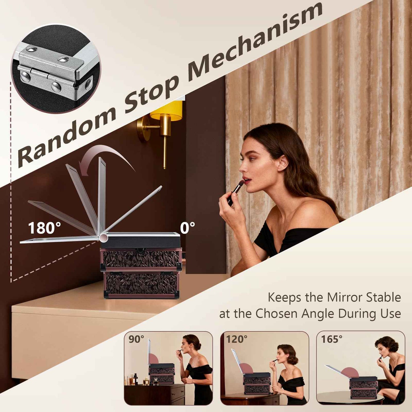 Joligrace Makeup Train Case Cosmetic Box Portable Makeup Case Organizer 2 Trays Makeup Storage with Mirror Locking for Cosmetologist Aesthetic Supplies Nail Tech Traveling Makeup Box Dark Brown