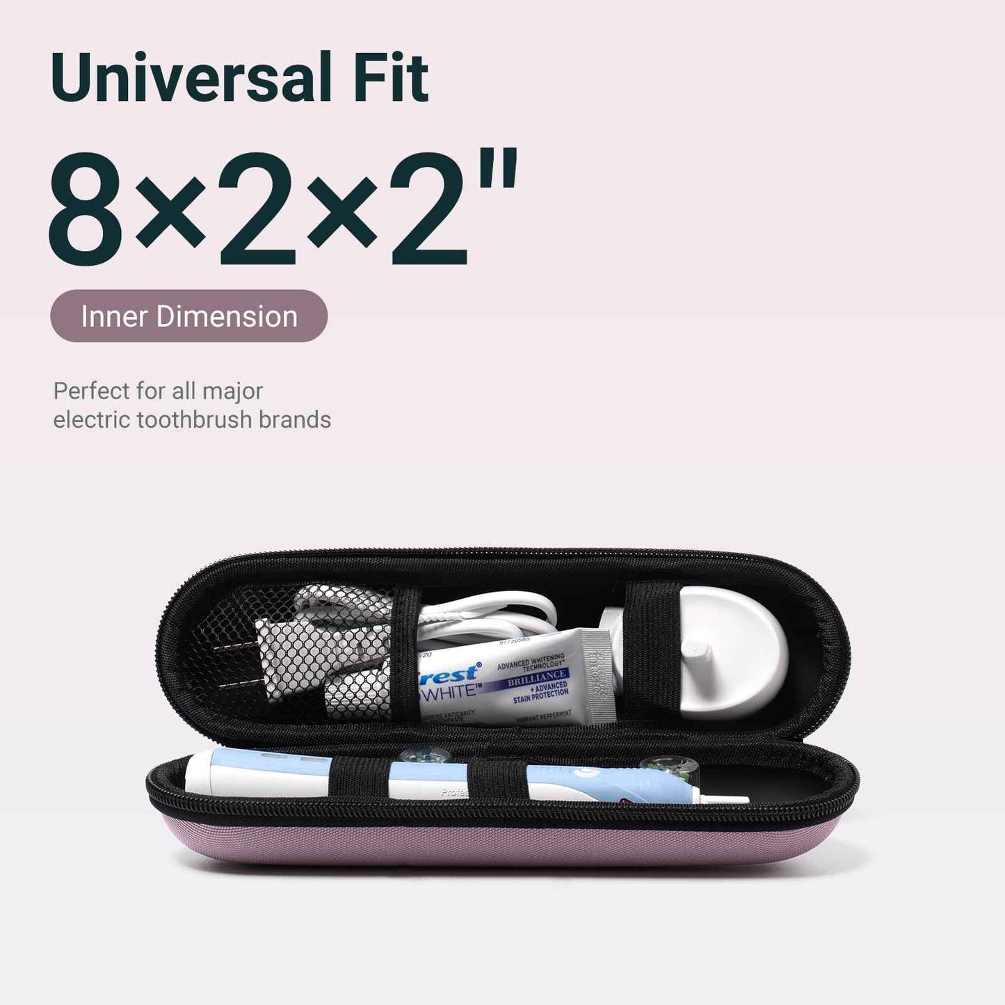 Nincha Compact Electric Toothbrush Travel Case, EVA Protective Storage Bag for Philips Sonicare/Oral-B, Waterproof Portable Carrying Case with Mesh Pocket & Elastic Bands (Smoky Pink)