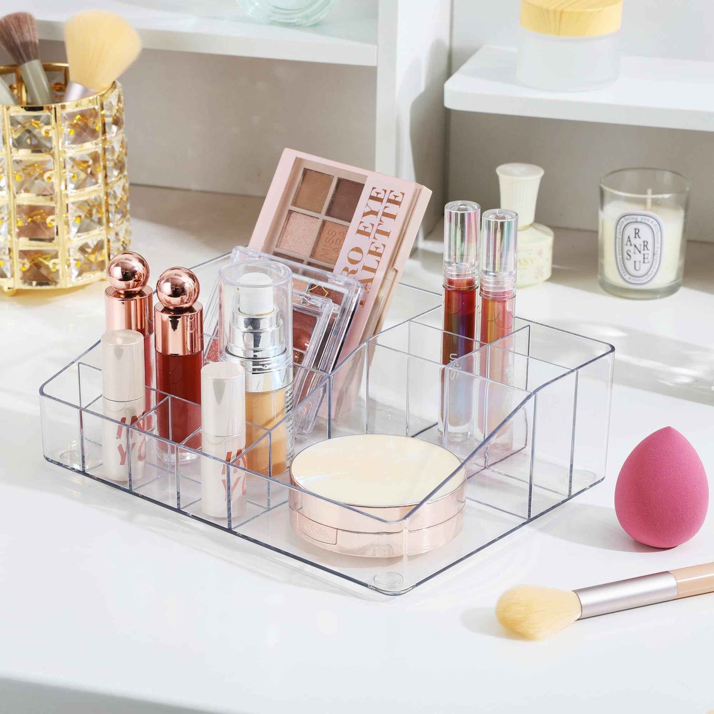 Vtopmart 1 Tier Clear Makeup Organizer, Cosmetic Storage for Dresser Countertop and Bathroom Vanity, Beauty Holder for Lipstick Brush Skincare