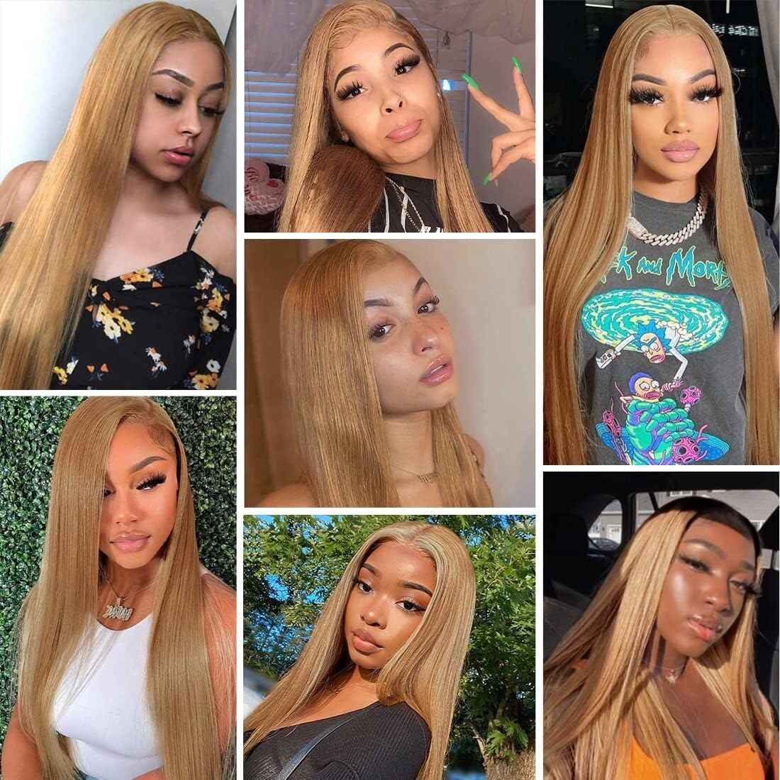 #27 Blonde Bundles Human Hair Straight Bundles 14 16 18 Inch Honey Blonde Straight Bundle Human Hair Extensions Unproceesed Virgin Hair 50 Gram Per Bundle 3 Bundle for Black Women
