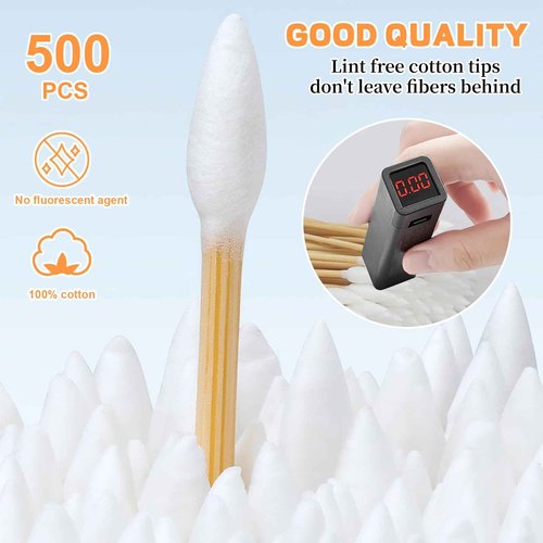 500pcs Pointed Cotton Swabs with Storage Case, 6 inch Precision Gun Cleaning Swabs, Lint Free Bamboo Handle Long Cotton Swabs for Gun Cleaning, Makeup & Electronics