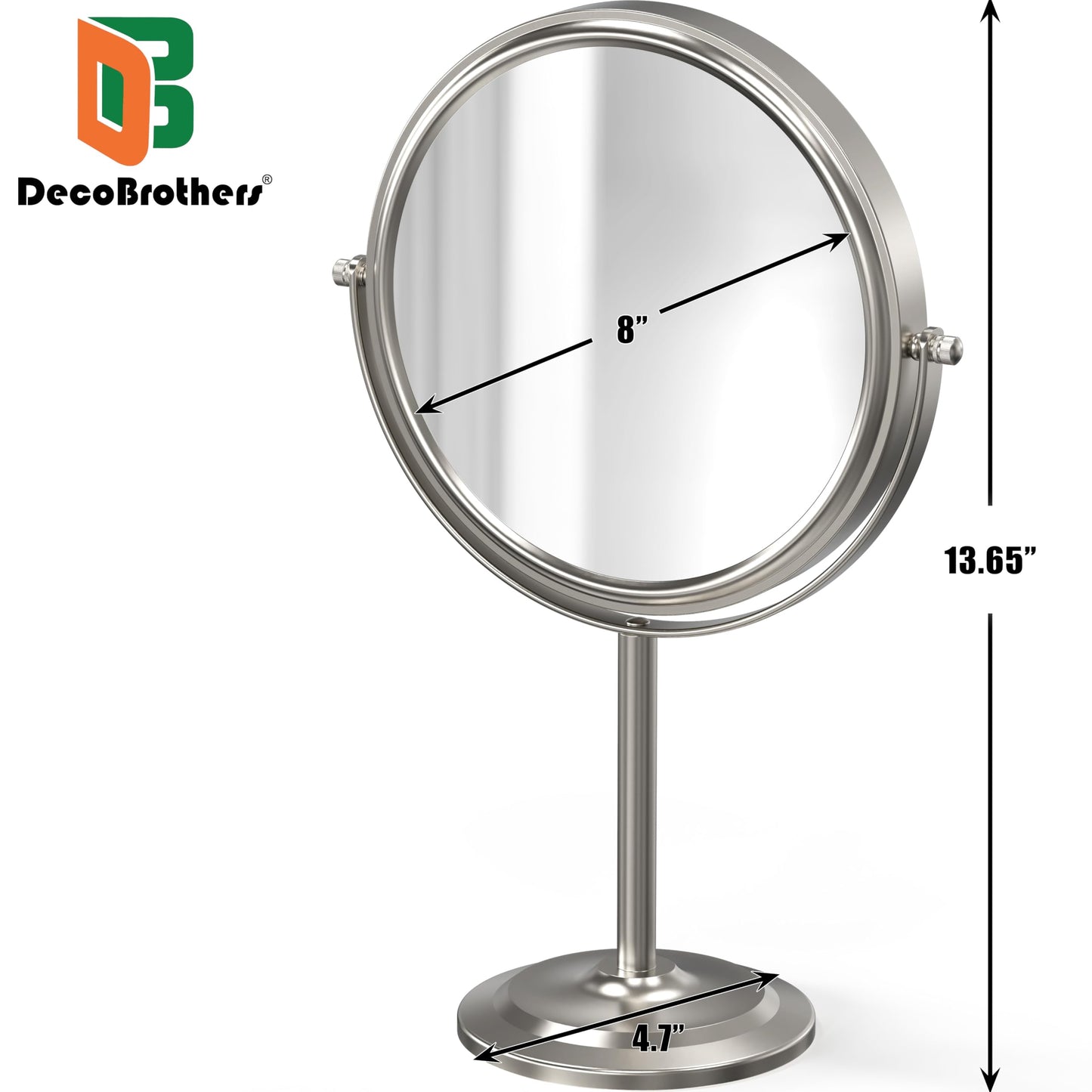 Deco Brothers Makeup Mirrors with Stand, 8 Inch Double Sided with 7X Magnification, Nickel