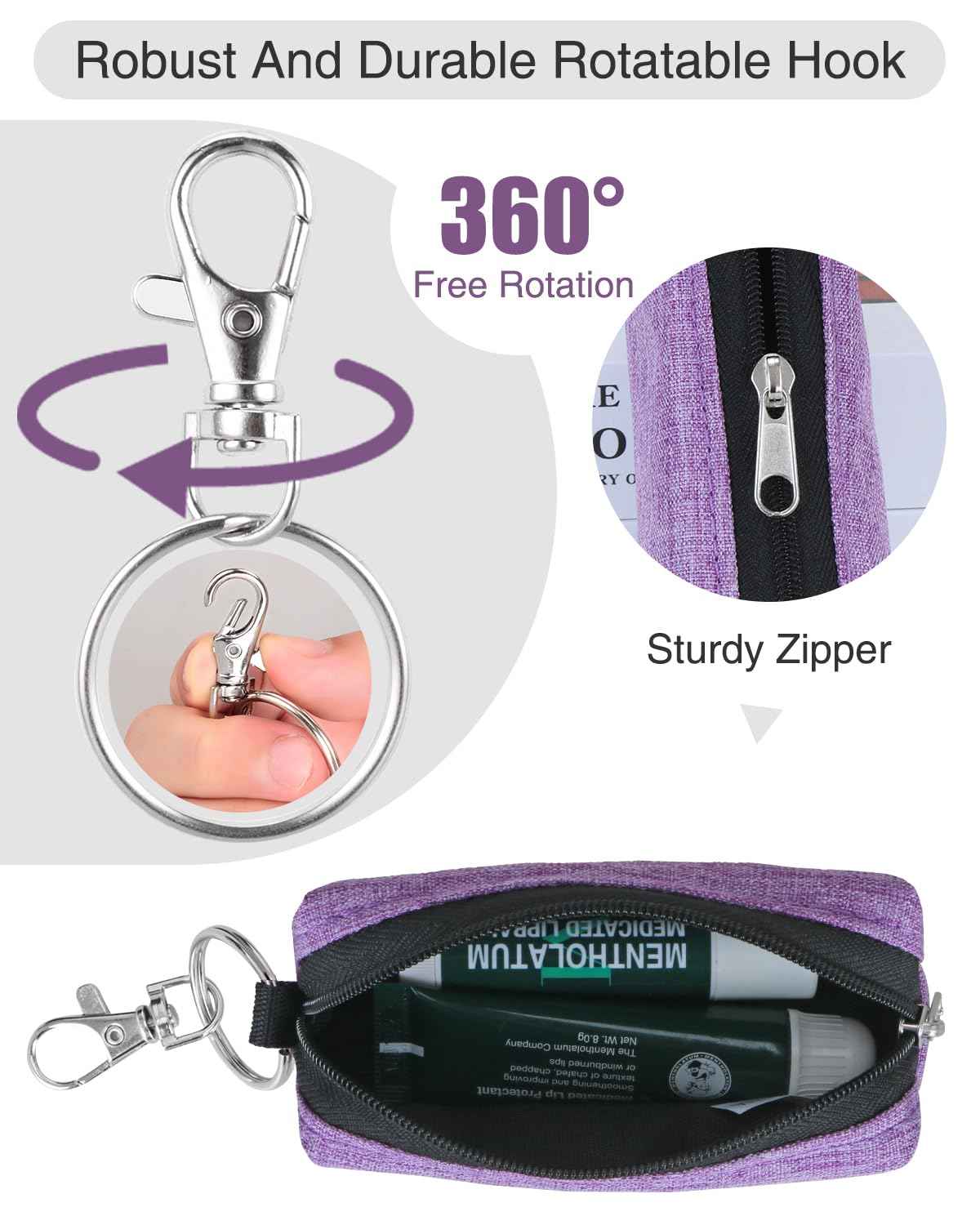 Meiiy Chapstick Holder Lip Balm Sleeve Pouch Lipstick Holder Bag Lip Gloss Holder With Hook Stocking Stuffers Gift for Women (Blue,purple)