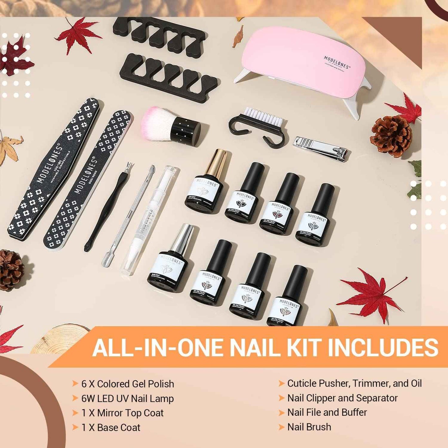 MODELONES Dip Powder Nail Kit Starter-12 Nude Colors French Style Dipping Powder with Base Top Coat 2 in 1 Set, Essential Manicure Nail Art System No Lamp Needed