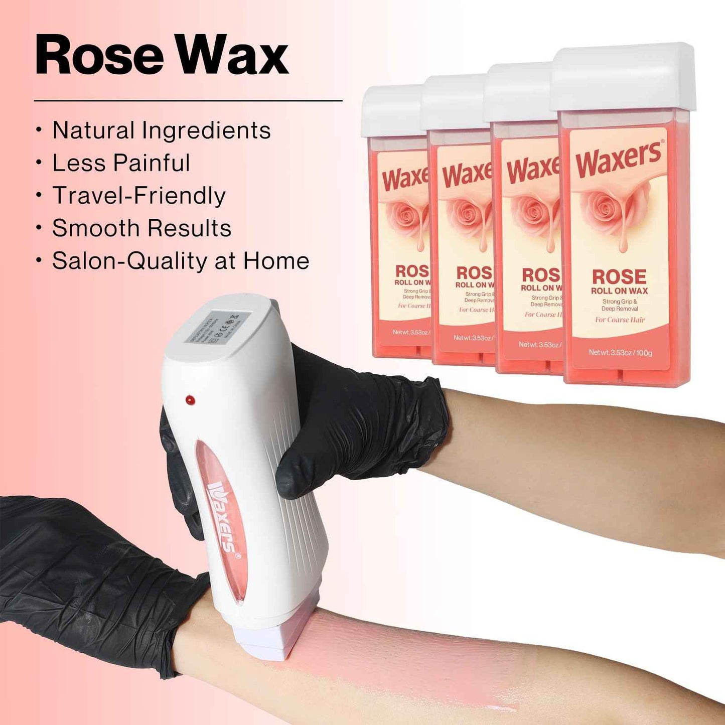 Waxers Roll on Wax Kit Professional Soft Wax Roller Depilatory for Coarse & Thick Hair Removal Waxing Roller Cartridge for Women Men at Home Rose