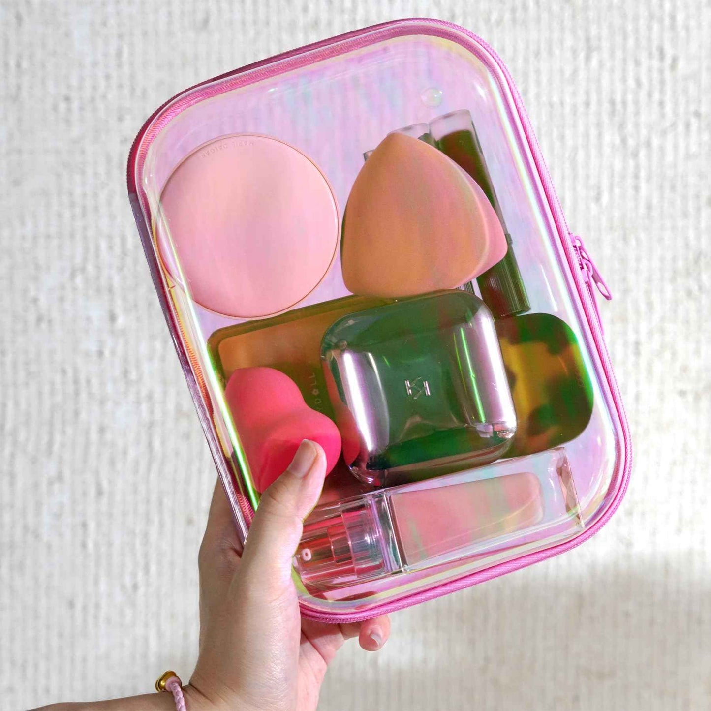 YSHXNX Toiletry Bag,Water Resistant Cosmetic Organizer for Bathroom,2 Pcs Quart Size Clear Iridescent Hard Shell Zipper Case for Toiletries,Portable Storage for Women girls,Travel Essentials