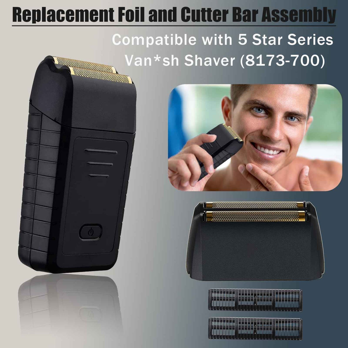 Shaver Foil Head Cutter Bar Replacement,Compatible with Wahl 5 Star Series Vanish Shaver 8173-700,High Performance Shaving Accessorie, Black (2 Pack)