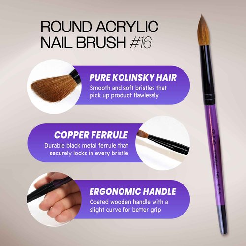 Profession Purple Wood Kolinsky Acrylic Nail Brush (Size: 6, 8, 10, 12, 14, 16, 18, 20, & 22) PANA Brand High End Quality 100% Pure Kolinsky Hair (Size 16)