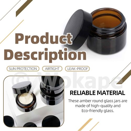 Wokape 20Pcs 5ml Round Glass Jars with Liner Lids Spoons, 0.17oz Amber Refillable Cosmetic Storage Jars for Cream Lotion Liquid Powder