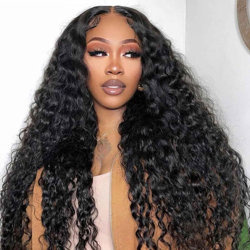 DSEKCAIN 2x6 HD Lace Closure Deep Wave Human Hair Deep Curly Transparent Lace Closure 2x6 Long Middle Part 100% Raw Virgin Human Hair Natural Black 1B Color 14 Inch 150% Density