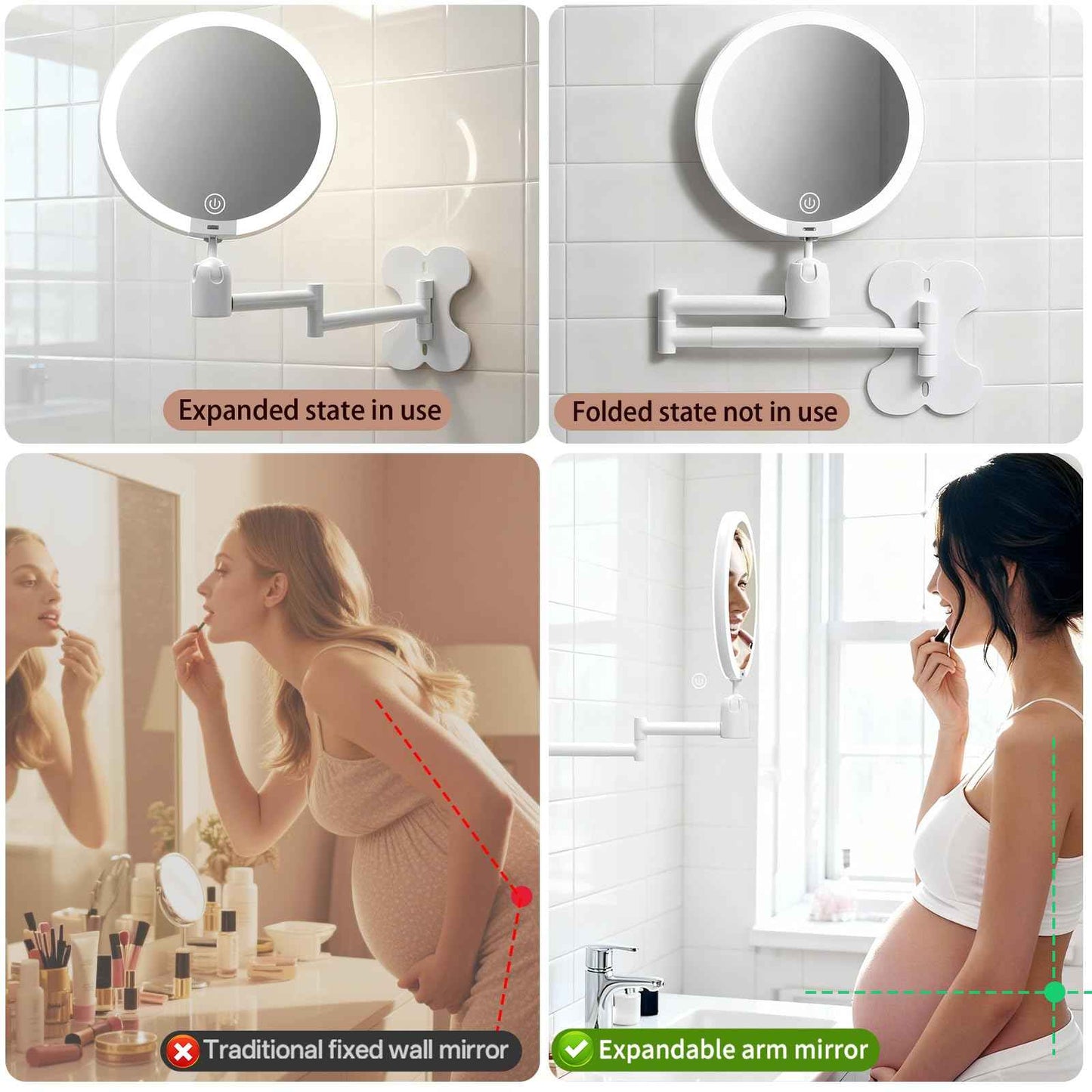 6" Led Wall Mounted Makeup Mirror Double Sided 1/20X, 1-Second Install Lightweight Compact Wall Mirror with Light, Rechargeable Extendable Magnifying Mirror for Bathroom, Wall Vanity Mirrors (1+20X)