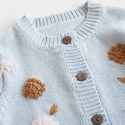 Simplee kids Baby Girls Cardigan Hand Knitted Cardigan with Hand Embroidery Sweater Long Sleeve Coat for Winter and Autumn 4-5T B-Blue