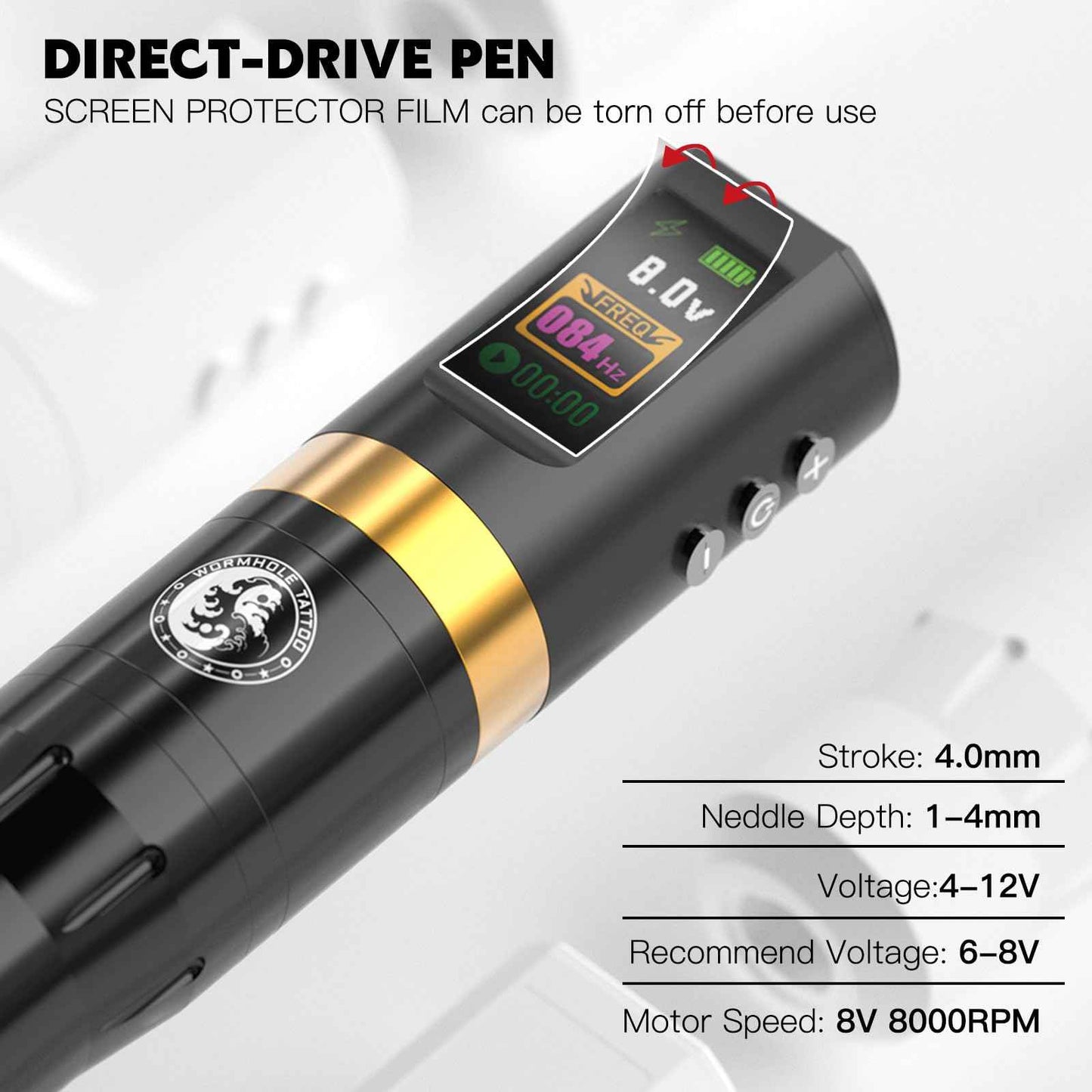 Wormhole Tattoo 58Pcs Complete Tattoo Gun Kit - Aluminum Alloy LED Smart Tattoo Pen Wireless Tattoo Machine with 1800mAh Battery for Tattoo Beginners - Black WTK313