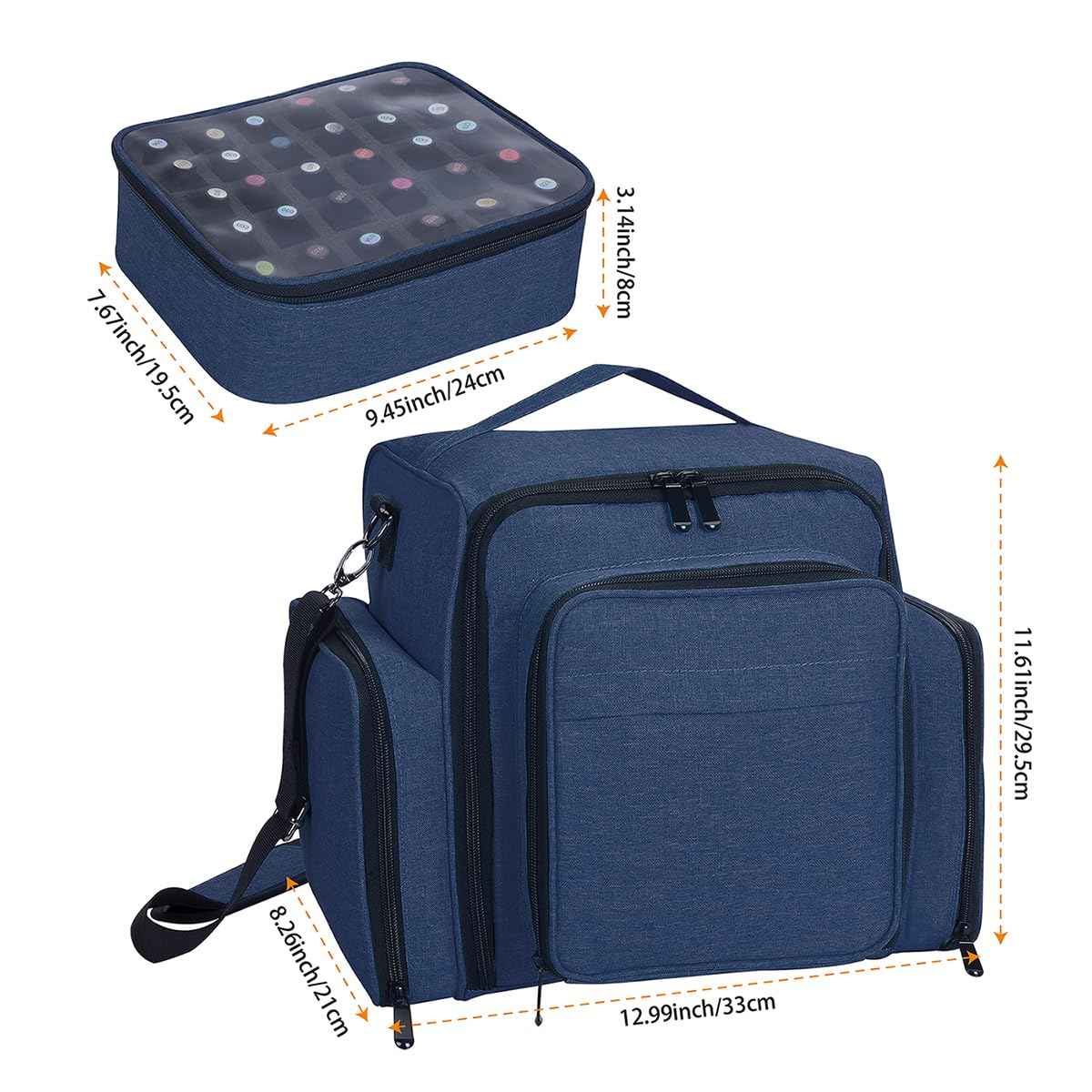 UOZL Nail Polish Organizer Case Holds 60 Bottles Portable Travel Storage Box with 2 Detachable Bags, Designed for Women's Nail Tools, Essential Oils and Cosmetics Sets Blue