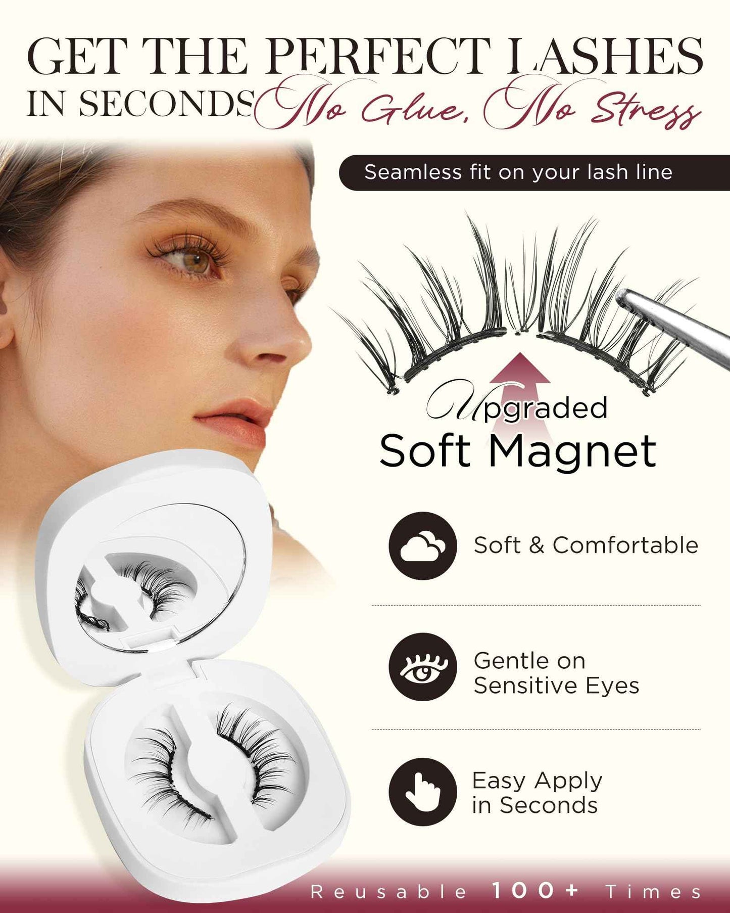 BEYELIAN Magnetic Eyelashes with Applicator Kit, Upgrade Soft Magnetic False Eyelashes Natural Look, No Glue Needed Reusable Magnetic Lashes for Eye Makeup (Lightweight & Comfortable)