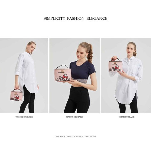 AmBealla Makeup Bag Large Waterproof Cosmetic Bags with Makeup Brush Holder, Cute Printed Makeup Organizer for Women Traveling,Portable Toiletry Bag for Girls