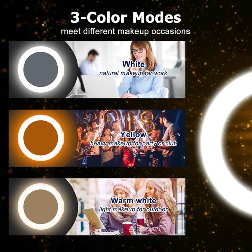 Rechargeable Compact Lighted Travel Makeup Mirror - 5-inch 1x/10x Magnifying Compact Mirror - Touch Screen, 3 Color Lighting & Brightness Stepless Dimmable, w/ Tweezers & Portable Bag, Ideal Gift