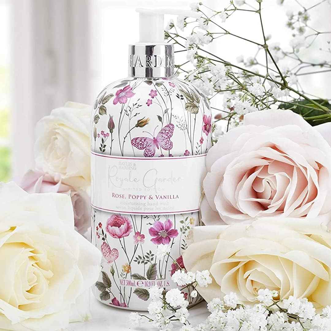 Baylis & Harding Liquid Hand Soap Wash with Dispenser, Royale Garden, Rose, Poppy & Vanilla, 16.9oz/500ml (6-Pack)