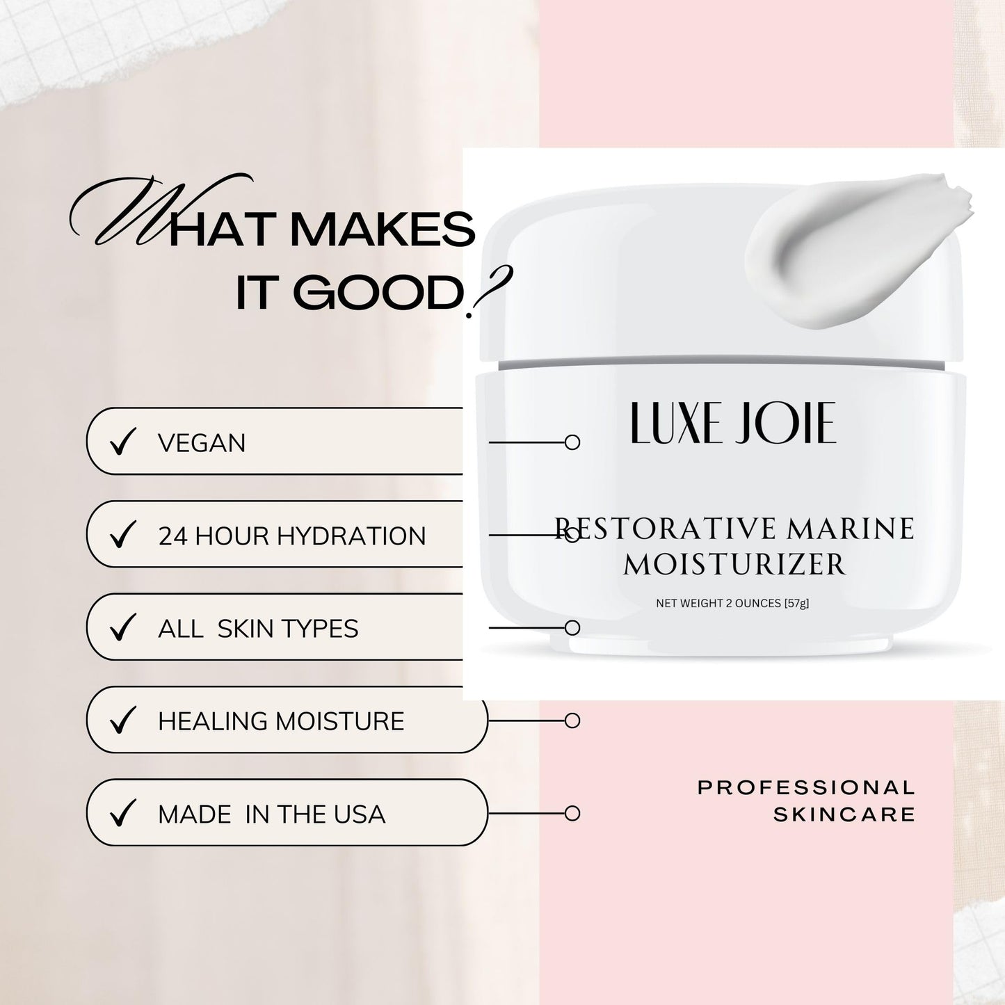 LuxeJoie Restorative Marine Moisturizer, 2 Ounces, Face Cream