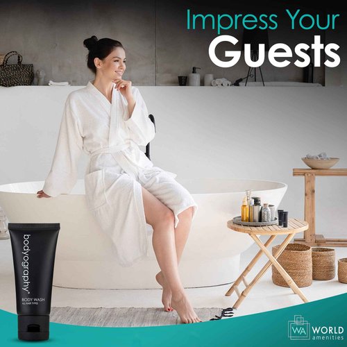 World Amenities - Bodyography - Bulk Body Wash | 50 Count, 1.4oz | Lavender Peppermint, Mini Travel Size Toiletries (100% Recyclable Tube with Flip Top Cap) Hotel Amenities.