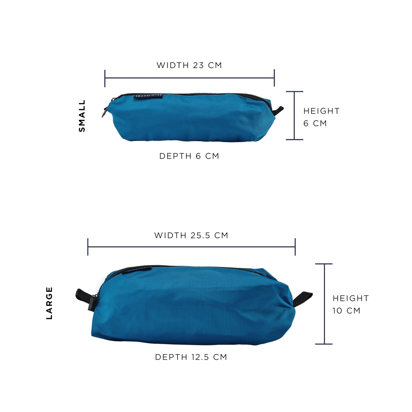 TravelWise 2 Piece Wrap Around Zip Toiletry Bag Set, Large and Small Travel Toiletry Bags, Blue