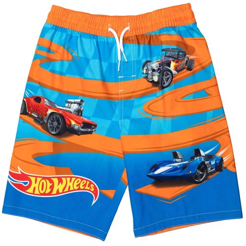 Hot Wheels Little Boys Raglan Pullover Swim Rash Guard Swim Trunks Blue 5