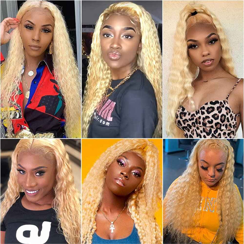 12 14 16 Inch #613 Blonde Bundles Human Hair Kinky Curly 3 Bundles 100 Grams/Bundle 10A Grade Unprocessed Brazilian Virgin Hairs Blonde Bundle Weaves Hair Extensions For Women