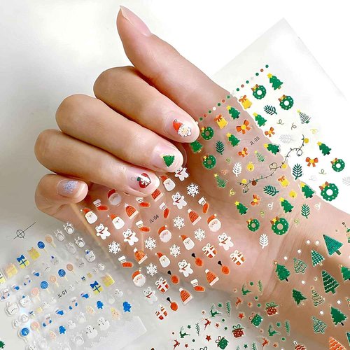 30 Sheets Christmas Nail Art Stickers Santa Claus Nail Stickers 3D Self Adhesive Snowflake Snowman Nail Decals Elk Nails Art Supplies Xmas Tree Designs Nails Decorations for Women Manicure DIY