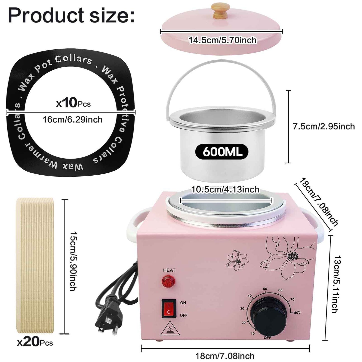 Portable Pink Wax Warmer with Adjustable Temperature and Wax Sticks for Painless Hair Removal for Women and Men