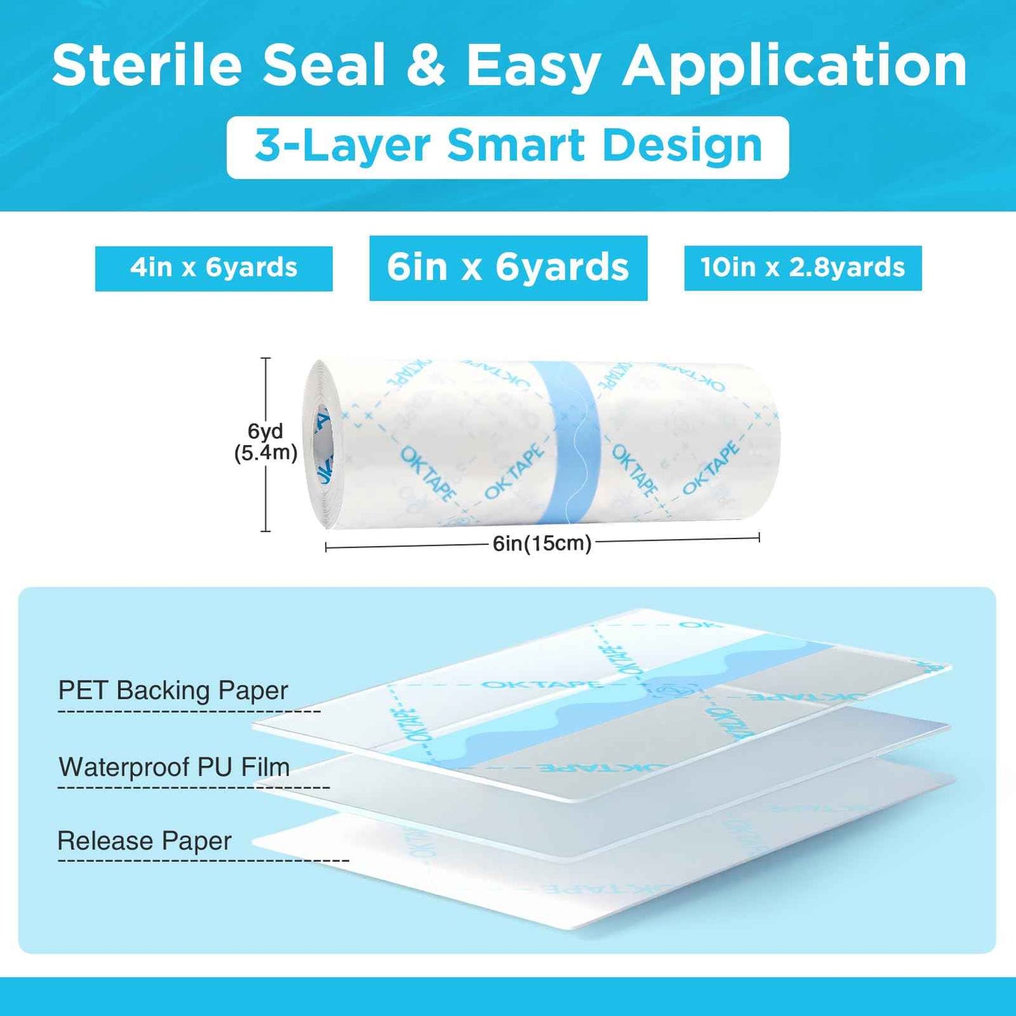 OK TAPE Tattoo Aftercare Bandage with Sliding Cutter(6 in x 6 yd),Second Skin Tattoo Cover Up Patch for Faster Healing and Skin Recovery,Waterproof Transparent Latex-Free Film,Tattoos Supplies