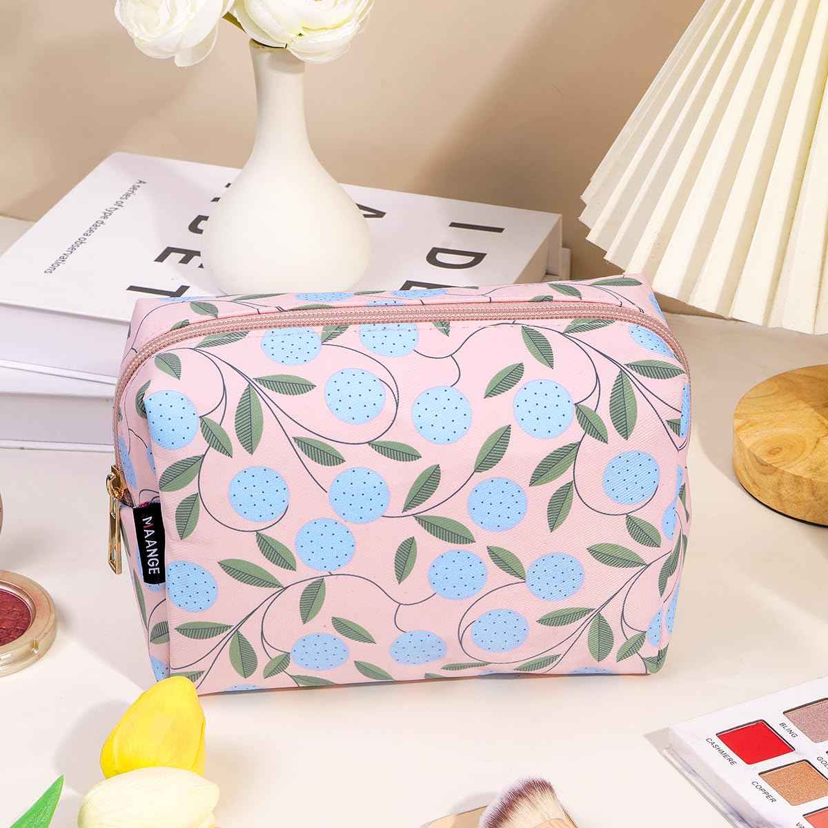 MAANGE Small Makeup Bag For Purse, Travel Cosmetic Bag Cute Makeup Pouch Portable Versatile Zipper Pouch For Women Oxford Fabric Preppy Makeup Bag