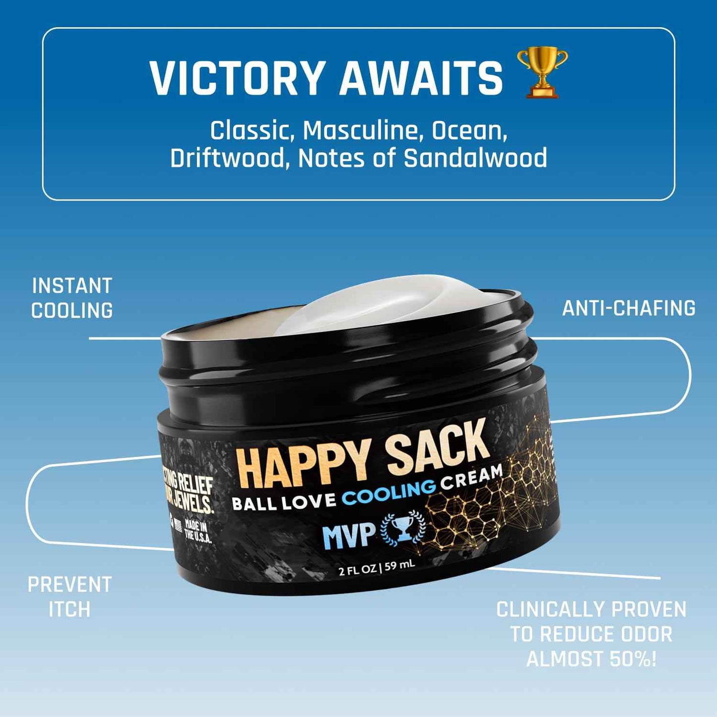 Derm Dude Happy Sack Ball Deodorant Anti Chafing Cream & 3 in 1 Power Wash Set | Mens Body Wash, Shampoo & Conditioner | With All-Natural DeoPlex for Odor Control & Aloe Vera to Hydrate - MVP Scent