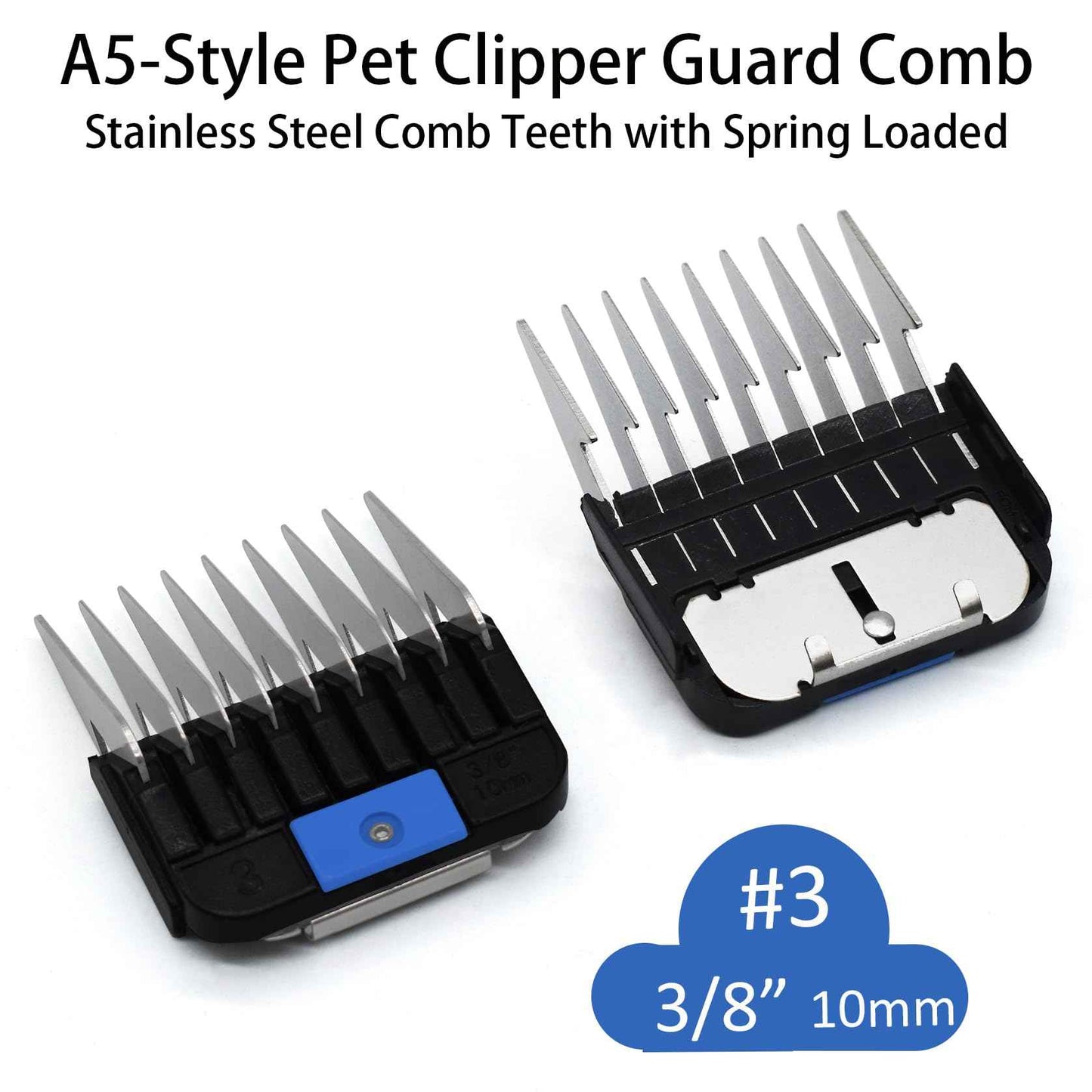 Professional Animal Stainless Steel Attachment Guide Guard Combs for A5 Style Detachable Blade Pet Groomers, 1/8"-1" Compatible with Wahl KM Series Andis AG BG Oster A5 A6 Animal Clippers (#3-3/8")